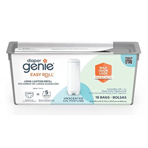 Diaper Genie Easy Roll Refill with 18 Bags | Lasts Up to 5 Months or Holds Up to 846 Newborn Diapers Per Refill - 18 Count (Pack of 1)