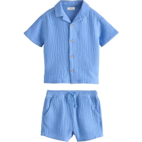 Kids' Doubleface Cotton Button-Up Shirt & Shorts Set, 1.5-2Y