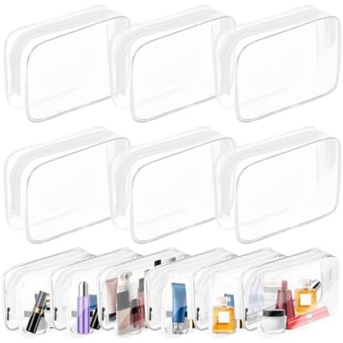 AURUZA Clear Makeup Bag,Portable Travel Toiletry Bags with Zipper, TSA Approved Clear Organizer Bags, PVC Cosmetic Pouch for Airport Airline Compliant