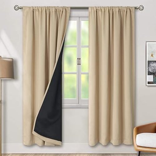 BGment Thermal Insulated 100% Blackout Curtains (84 Inch, Beige, 2 Panels)