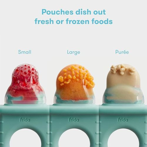 Frida Baby Push Pop Feeder, Baby Fruit Feeder, Baby Fruit Food Feeder to Safely Introduce New Foods, Fresh + Frozen Food Silicone Feeder for Babies, BPA Free, Dishwasher Safe - 3ct tip - Vibrant Teal