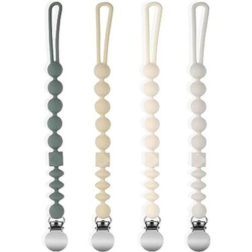 Silicone Pacifier Clip Holder, 4 Pack One Piece Soft Flexible Pacifier Holder Clip Binky Clips for Boys and Girls, Teething Relief, Baby Newborn Essentials, Birthday Christmas Shower Gift