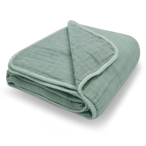 MEXXI Muslin Baby Blanket, Neutral Crib Blanket for Baby, 4-Layer Super Soft and Lightweight Baby Quilt for Unisex Baby Girls Boys 43 * 39 (Sage Green)