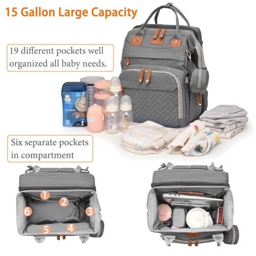 Baby Diaper Bags with Changing Station, Waterproof Diaper Bag Backpack for Moms Dads with USB Charging Port, Baby Shower Gifts, Large Capacity diaper backpack, Grey