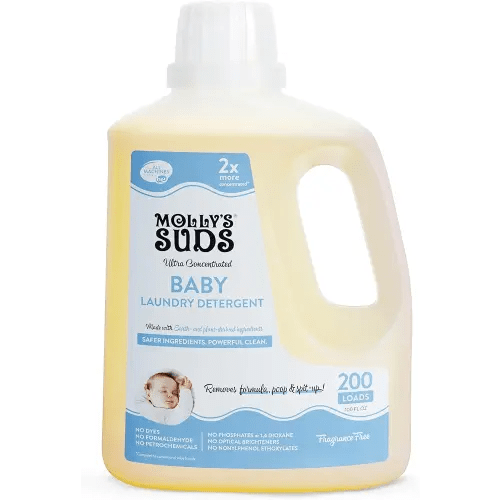 Molly's Suds Baby Liquid Laundry Detergent | Removes Formula, Poop & Spit-Up Stains | Extra Gentle on Newborn Skin (Fragrance Free, 200 Loads)