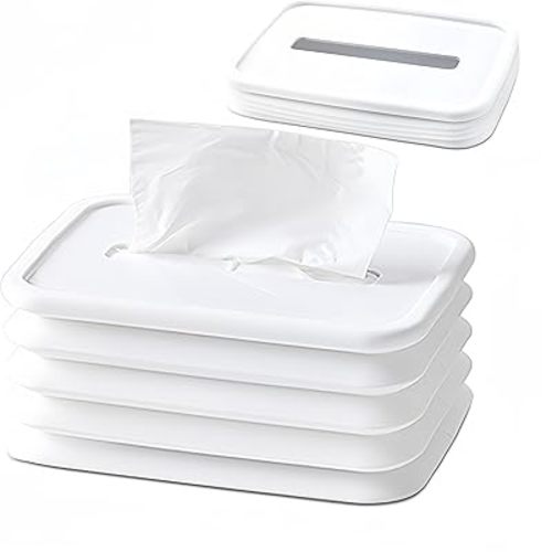 Silicone Foldable Tissue Box Cover- Cute Tissue Box Holder Rectangle, Long Decorative Rectangular Tissue Dispenser for Bathroom Car, White
