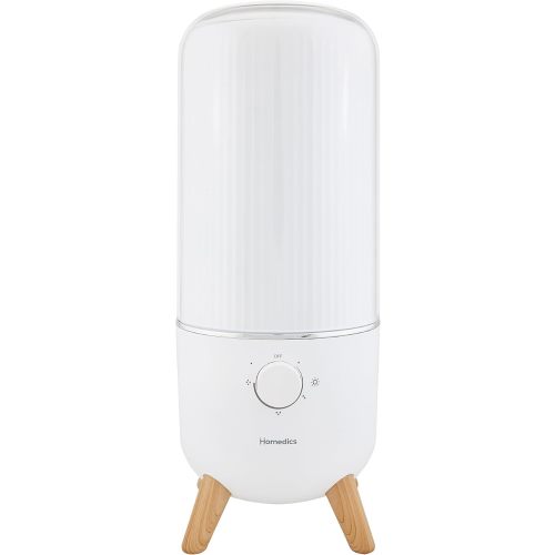 Homedics Ultrasonic Humidifier, Bedrooms and Home Offices, 0.97-Gallon Tank, 45-Hour Runtime, Visible Ultra-Quiet Cool Mist, Aromatherapy, Demineralization Cartridge, Night-Light, Auto-Off, White