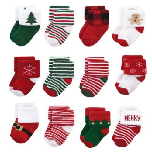 Hudson Baby Unisex Baby Cotton Rich Newborn and Terry Socks, 12 Days Of Christmas, 6-12 Months