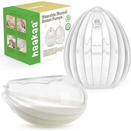haakaa Shell Wearable Silicone Breast Pump - Silicone Hands Free Breast Pump - Passive Breast Milk Collector Shell for Newborns - Breastfeeding Essentials - 2.5oz/75ml,2 Count