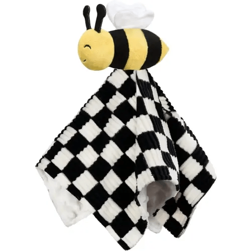 Baby Lovey Blanket for Boys Girls Super Soft Checkerboard Gingham with Minky Dot Fabric Backing Bee Stuffed Animal Lovely Snuggle Toy Black 14 Inch