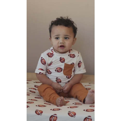 Football Print Bamboo Crib Sheet | Little Joy Co.
