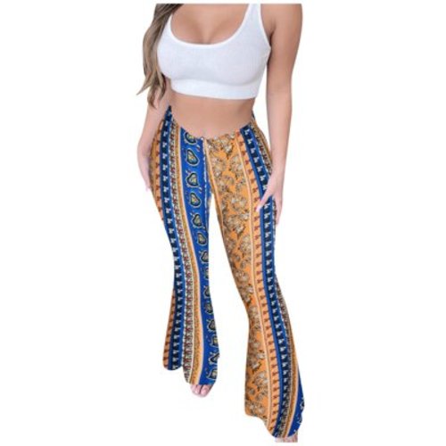 Luxalzxs Flare Leggings for Women High Waisted Boho Palazzo Wide Leg Yoga Pants Ethnic Paisley Floral Bell Bottoms Flared Leggings