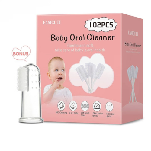 102PCS Baby Tongue Cleaner, Newborn Baby Oral Cleaner, Disposable Infant Gum Cleaner, Gauze Dental Care for 0-36 Months + 1 Finger Toothbrush with Case