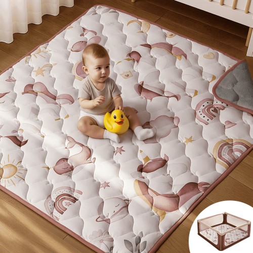 Baby Play Mat, Caveen Thicken Soft Cotton Baby Playmats, Foldable Anti-Slip Floor Crawling Playmat Playpen Mat for Infants and Toddlers, 50"x50"
