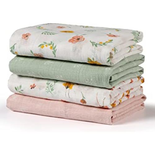 Swaddle Blanket, Muslin Swaddle Blanket for Boys & Girls, 47X47In Muslin Swaddle Receiving Blanket for Newborn, Baby Muslin Swaddle Blanket Soft Silky & Breathable, 4 Pack