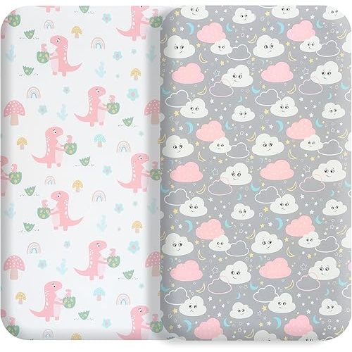 Bassinet Bed Sheet Set 2 Pcs Fits Rectangle Oval Halo Hourglass Mattress Stretch Bassinet Bed Sheet Soft and Comfy (Dinosaur Egg)