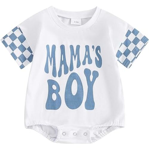 Newborn Infant Baby Boy Summer Outfit Mamas Boy Baby Clothes Boy Oversized Romper Shirts Short Sleeve Onesie