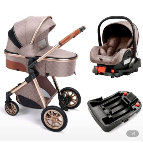 3 In 1 Luxury Pram High Landscape Baby Stroller Folding Pushchair Vista Stroller With Reversible Stroller Seat
