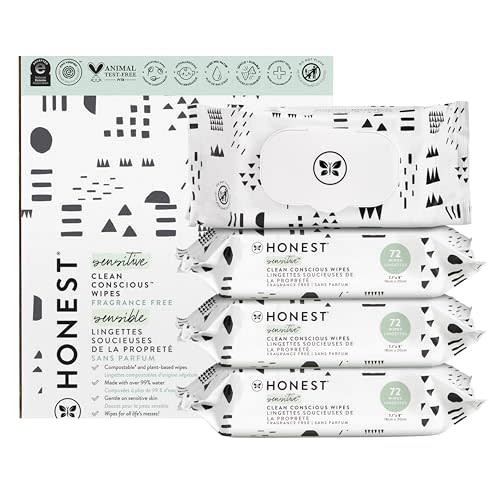 The Honest Company Clean Conscious Multi-Use Wipes | Hypoallergenic + Unscented for Sensitive Skin | Over 99% Water, Compostable, Plant Based, Baby Wipes | Pattern Play, 288 Count
