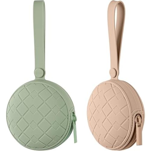 2 Pack Silicone Pacifier Holder Case, Baby Pacifier Silicone Holder Pouch for Newborn, Boys and Girls, Portable Silicone Pacifier Bags (Natural+Sage)