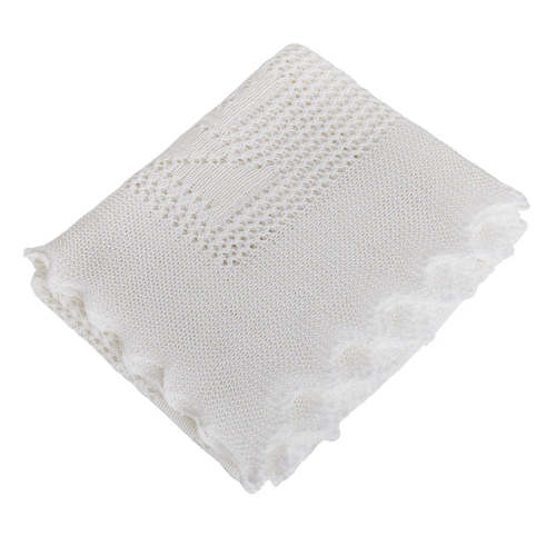 White Baby Shawl with Teddy Bear & Alphabet Pattern | G.H.Hurt & Son