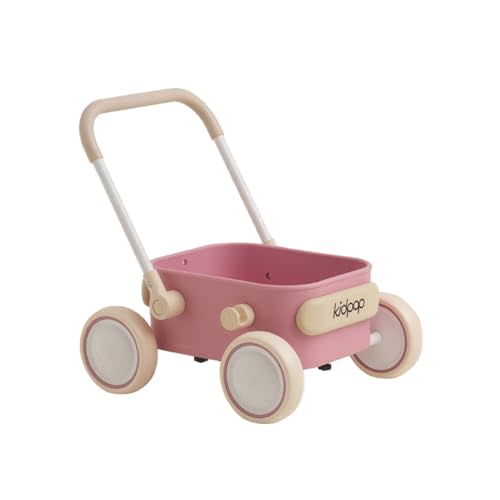 PULA Baby Push Walker with Wheels Toddler Wagon for First Learner Baby Toys 6-12 Months, 1 Year Old Birthday Gifts, Indoors and Outdoors (Pink)