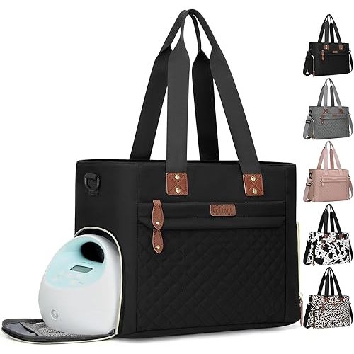 Diaper Bag Tote for Working Mom, Large Travel Diaper Tote for Mom and Dad with 15 Inch Laptop Sleeve, Mommy Maternity Travel Baby Bag for Boys and Girls, Black