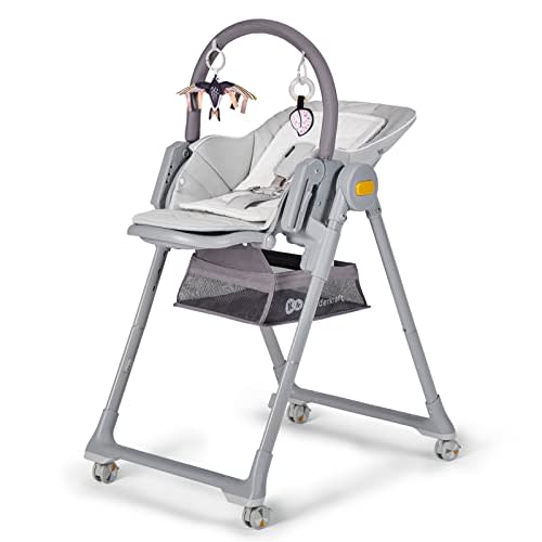 Kinderkraft LASTREE Foldable Baby High Chair for Babies and Toddlers with Reclining Function, Play Bar, Adjustable Tray and Footrest in Grey