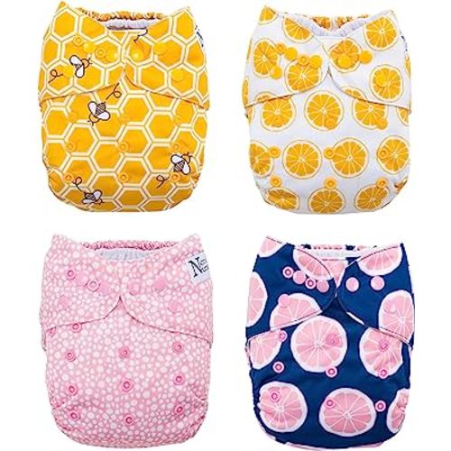 The Bee's Knees 4-Pack Cloth Pocket Diapers with 4 Inserts