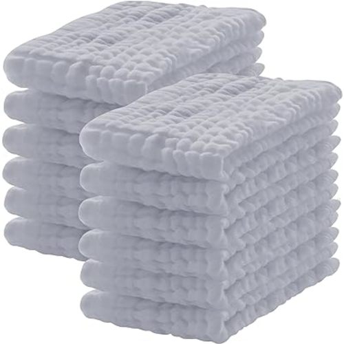 12 Pack Muslin Burp Cloths 100% Cotton Muslin Cloths Large 20''x10'' Extra Soft and Absorbent Baby Burping Cloth - Slate