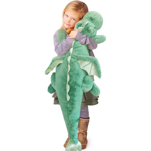 ARELUX Large 37in Cute Dragon Stuffed Animals Plush Toy,Soft Green Pterosaur Plushie Giant Fuzzy Dinosaur Pillow Plushies with Wings Cuddly for Friends Family Member