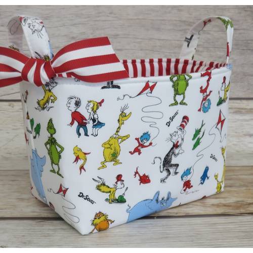 Cat in the Hat Fabric - Dr. Seuss - Characters on White Bin Basket Organizer