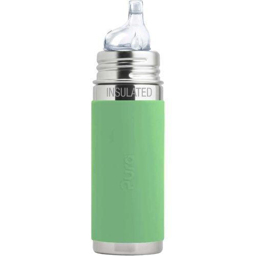 Pura Kiki 9oz/260ml Stainless Steel Insulated Sippy Bottle w/Sleeve, Plastic-Free, MadeSafe Certified, Medical-Grade Silicone Sipper Spout Fast Flow Rate for Kids, Toddlers, Babies & Infant – Moss