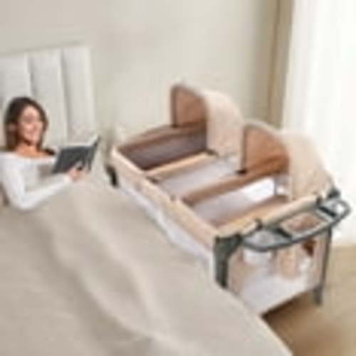 JOYMOR Twin Bassinet for Baby with Storage, Playyard with Two Bassinet,Side Sleeper for Infant