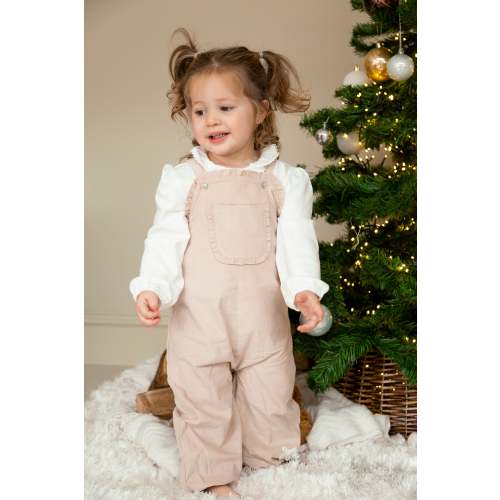 Girls Beige Needlecord Top and Dungaree