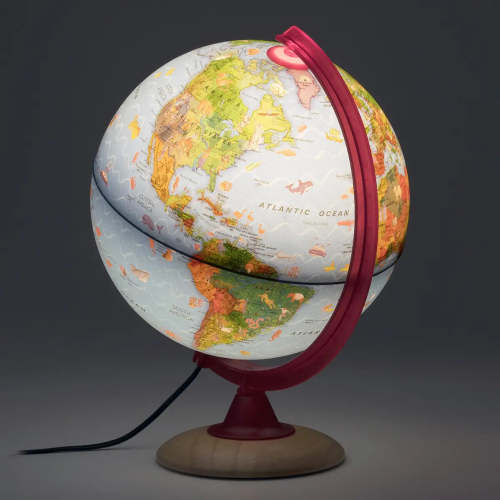 Classic Globe Light Lamp- Red with Wood