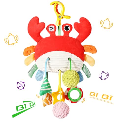 shozaar Car Seat Toys for Babies 0-6 Months, Crab Stroller Toy with Clamp,Mirror, Little Bell, Rattles, Crinkle, Squeaky,Baby Newborn Toys for 3-6 Months,Best Baby Ideal Gift for Ages 0 and Up
