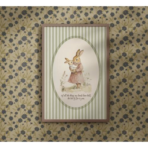 Rabbit Nursery Art Print, Baby Shower Gift, Bunny Theme Nursery Wall Art, Mom & Baby Quote, Vintage Nursery Decor, 155