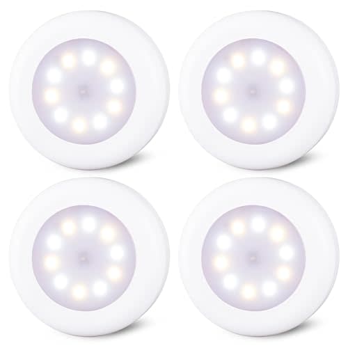 STAR-SPANGLED 4 Pack 3.1” Dimmable Push Tap Lights, Stick on LED Touch Puck Lights AA Battery Operated, 3 Color Modes Sticky Button Lamps for Classroom, Kitchen, Under Cabinet, Closet