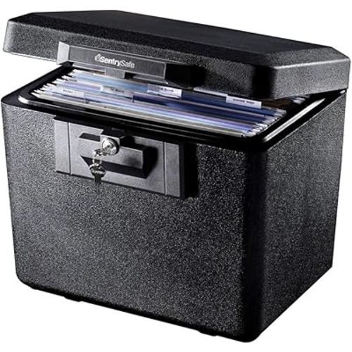 SentrySafe Black Fireproof Document Box with Key Lock, Safe Secures Files and Documents for Home or Office, 0.61 Cubic Feet, 13.6 x 15.3 x 12.1 inches, 1170