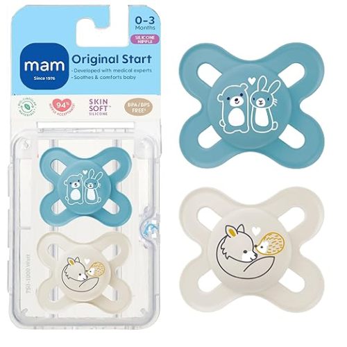 MAM Original Start Matte Baby Pacifiers 0-3 Months Newborns, BPA-Free Skin Soft Silicone Nipple, Developed with Medical Experts, Easy to Clean, 2 Count with Sterilizer Case