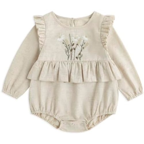 Simplee kids Newborn Baby Girls Rompers Infant Ruffle Long Sleeves Embroidery Bodysuit Outfits