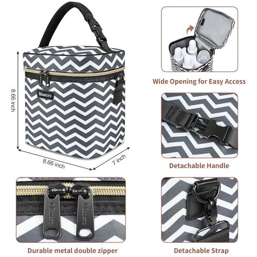 Mancro Breastmilk Cooler Bag with Ice Pack, Fits 6 Baby Bottle Up to 9 Ounce, Baby Bottle Bag with Strap for Mom Nursing Daycare, Grey. - Grey Wave