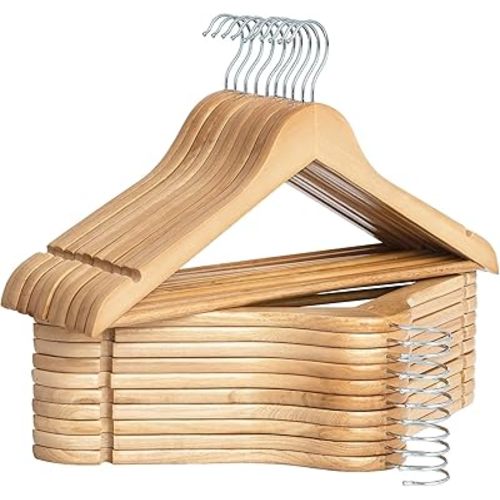 StorageWorks Wooden Hangers 20 Pack, Wood Coat Hanger for Coats, Shirts, Jackets, Pants, Suits, Natural Wood Color
