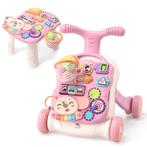 QDRAGON 3-in-1 Baby Girl Walker, Push Toy, Activity Center, Sit-to-Stand Play, Pink