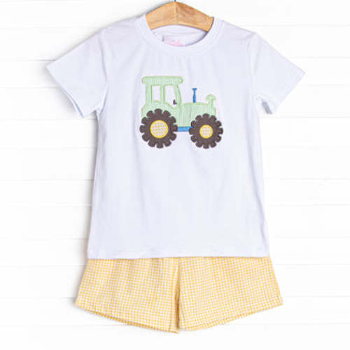 Farm Fields Applique Short Set, Yellow – Stitchy Fish