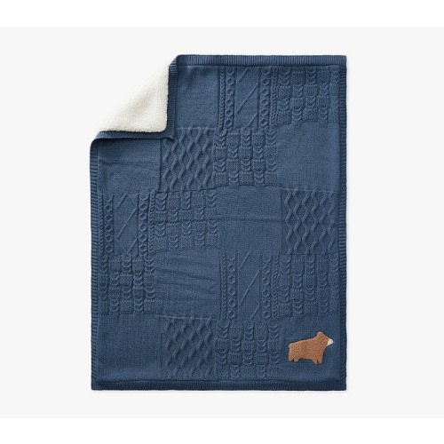 Bear Patchwork Cable Heirloom Baby Blanket