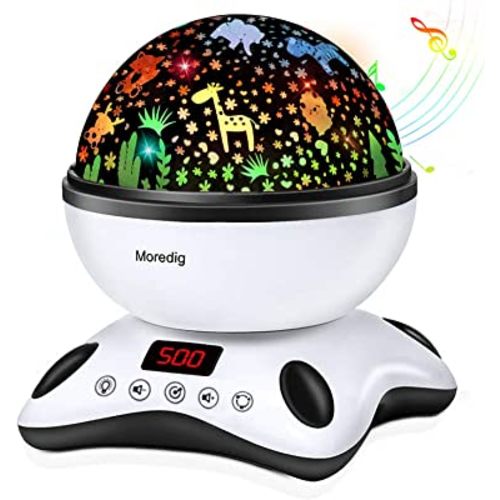 Moredig Kids Night Light Projector, Remote Baby Night Lights for Kids Room with 12 Music Nursery Night Light Projector for Kids Timer 2 Projections 18 Light Modes, Gifts for Baby Kids - Black
