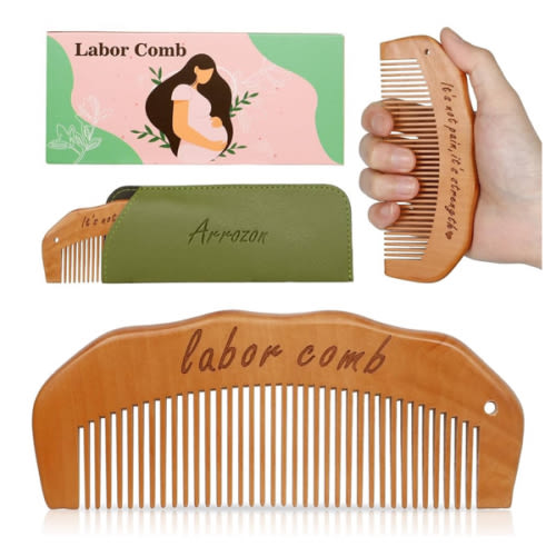 Arrozon Birth Comb for Women Labor, Wooden Labor Comb Natural Labor and Delivery Essentials, Birthing Comb Labor Gifts for Pregnant Women, Wood Comb Pregnancy Must Haves (Designed for Moms)