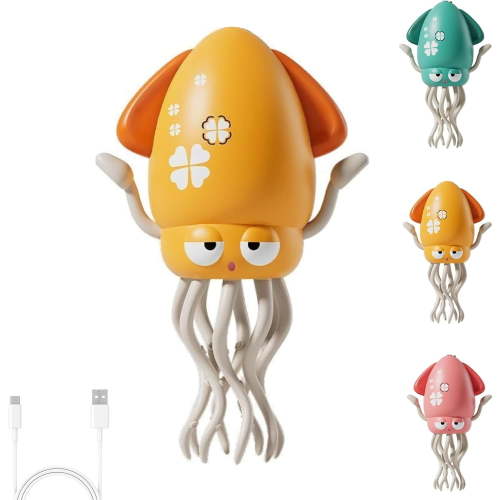 Magic Dancing Octopus Toy, Electric Automatic Obstacle Avoidance Octopus, Crazy 8-Leg Action Octopus with LED Lights & Music, USB Rechargeable, Interactive Fun (Yellow)